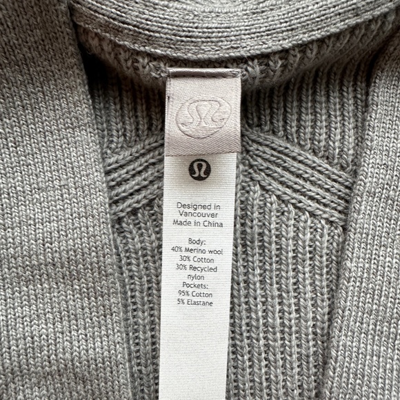 NWT LULULEMON Merino Wool-Blend Ribbed Long Wrap Sweater Heathered Gull Grey 8 - Picture 6 of 11